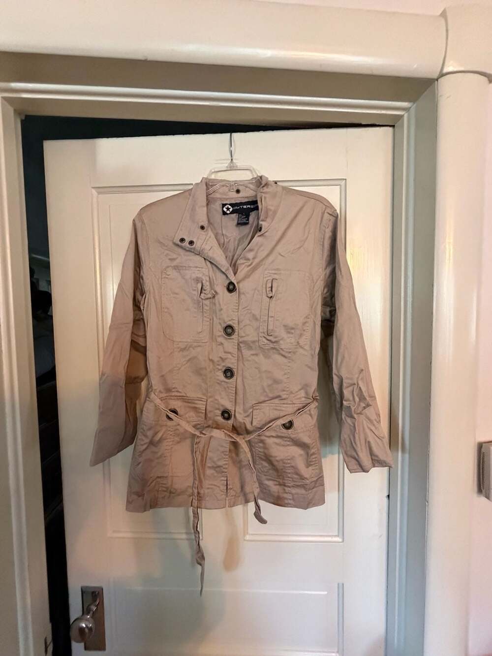 Outeredge Women's Beige Cotton Blend Belted Utility Jacket Size L